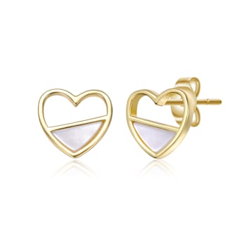 Mother-Of-Pearl Heart Stud Earrings In 14K Gold Over Brass