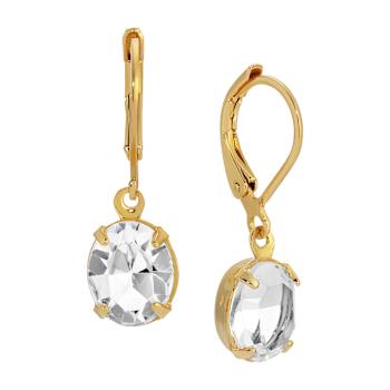 Gold Tone Clear Crystal Drop Leverback Earrings