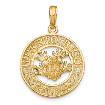14k Yellow Gold Textured Puerto Rico with Frog Pendant