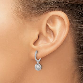 Rhodium Over 14K White Gold Lab Grown Diamond Hinged Hoop Earrings