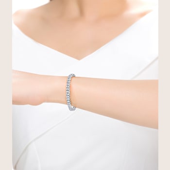 CZ Channel-Set Tennis Bracelet In White Rhodium Over Brass