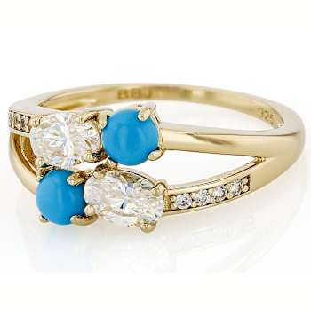 Diamond Simulant Oval, Sleeping Beauty Turquoise And White Zircon Ring
In 18K Gold Over Sterling Silver 1.15ctw