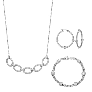 White Cubic Zirconia Rhodium Over Sterling Silver Jewelry Set 3.17ctw