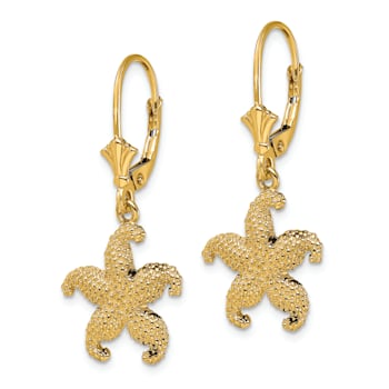 14k Yellow Gold Textured Puffed Starfish Earrings