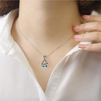 Teardrop Multi Color Gemstone Fashion Pendant Necklace,  Rhodium Over
Sterling Silver