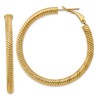 14k Yellow Gold 1 3/4" Twisted Round Hoop Earrings