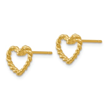14k Yellow Gold Textured Heart Stud Earrings
