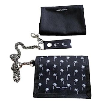 Saint Laurent Buffalo Palm Tree Black Nylon Chain Trifold Wallet