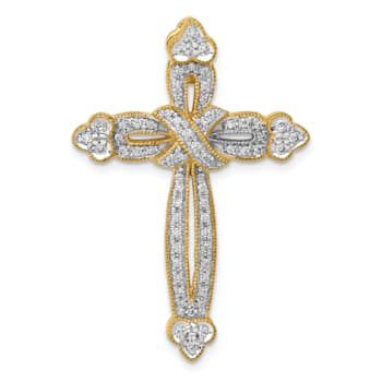 14k Yellow Gold and Rhodium Over 14k Yellow Gold Diamond Budded Cross
Chain Slide Pendant