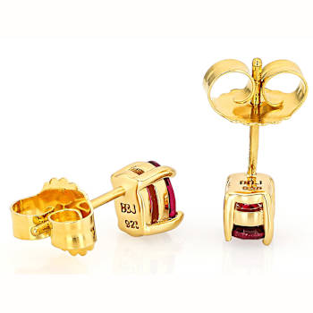 Grape Color Garnet Oval Stud Earrings In 18K Gold Over Sterling Silver 1.02ctw