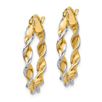 14k Yellow Gold and Rhodium Over 14k Yellow Gold Polished 5/8"
Fancy Twisted Hoop Earrings