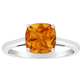 8mm Square Cushion Citrine Rhodium Over Sterling Silver Ring
