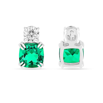 Green Lab Created Emerald and Moissanite Sterling Silver Stud Earrings