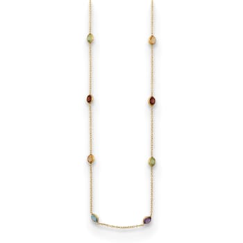 14K Yellow Gold Multi-color Gemstone 18 Inch Necklace