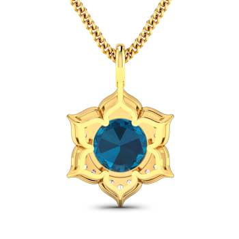 2.05ctw 14K Yellow Gold Blue London Blue Topaz and White Diamond Pendant
with 18 inch Cable Chain