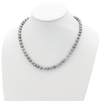 Rhodium Over Sterling Silver 7-8mm Gray Freshwater Pearl Earring
Bracelet Necklace Set