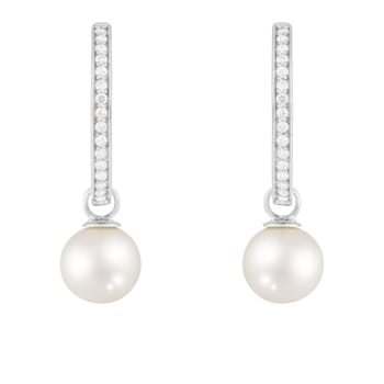 White Cultured Freshwater Pearl 14k White Gold Earrings 8-8.5mm