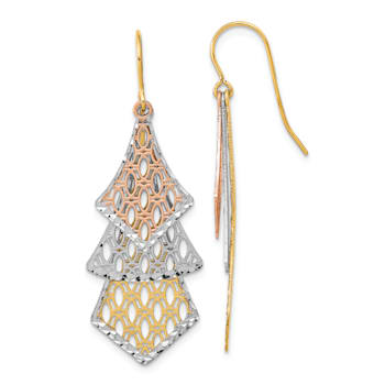 14k Tri-color Gold Diamond-Cut and Polished Filigree Dangle Earrings