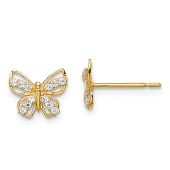 14K Yellow Gold Butterfly Cubic Zirconia Stud Earrings