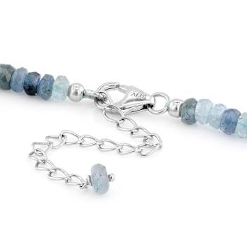 Moss Aquamarine Rondelle Beaded Necklace In Sterling Silver