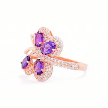 6x4mm Oval Amethyst and White CZ 18K Rose Gold Over Sterling Silver
Ring, 1.50ctw