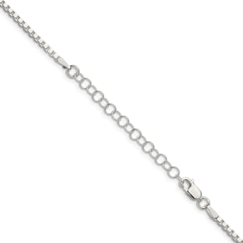 Sterling Silver 2mm Box Chain with 2-inch Extension Necklace