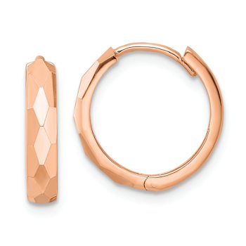 14k Rose Gold 9/16" Polished Faceted Hinged Hoop Earrings