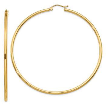 14k Yellow Gold 2 9/16" Polished Tube Hoop Earrings