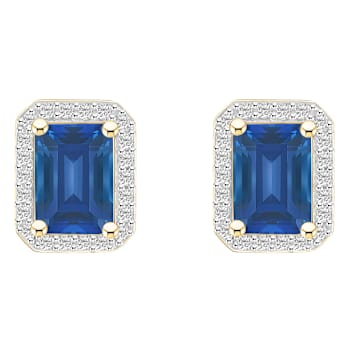 7x5mm Emerald Cut Created Sapphire And Created White Sapphire 10k Yellow
Gold Stud Earrings
