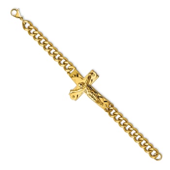 Stainless Steel Polished Yellow IP-plated Crucifix Bracelet