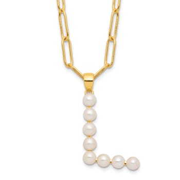 Gold Tone Sterling Silver 3-5.5mm Freshwater Cultured Pearl LETTER L
18-inch Necklace