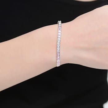 Pink And White CZ Tennis Bracelet In Sterling Silver