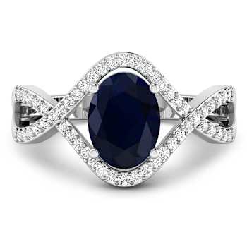 1.54ctw Blue Sapphire and Diamond 14K White Gold Halo Ring