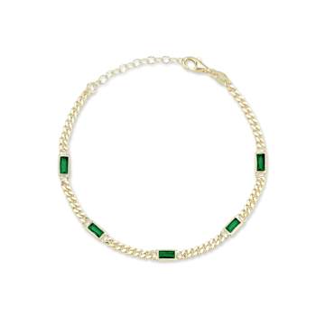 Sterling Statements 14K Yellow Gold Over Sterling Silver Green CZ
Station Curb Chain Bracelet