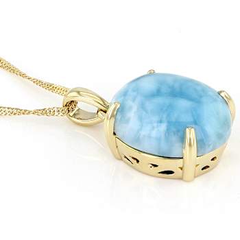 Oval Larimar Solitaire Pendant In 10K Gold