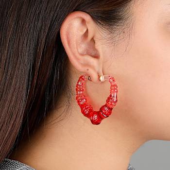 Red Heart Bamboo Hoop Earrings