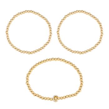 Initial C CZ Beaded Bracelet Set In 14K Gold Over Brass 0.11ctw