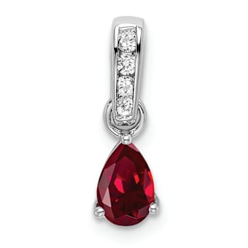 Rhodium Over 10k White Gold 0.5 cttw Pear Lab Created Ruby and Accent
Diamond Pendant