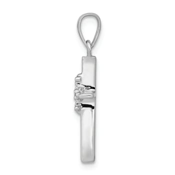 Rhodium Over 14K White Gold 0.01ct. Diamond Polished Budded Cross Pendant