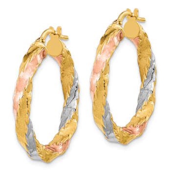 14k Yellow Gold and Rhodium Over 14k Yellow Gold 1 1/8" Polished
Twisted Hoop Earrings