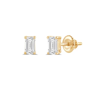 White Cubic Zirconia 14k Yellow Gold Studs With Velvet Gift Box 0.50ctw