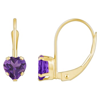 5mm Heart Shape Amethyst 10k Yellow Gold Drop Earrings