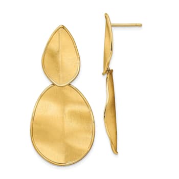14K Yellow Gold Polished Textured Post Dangle Earrings