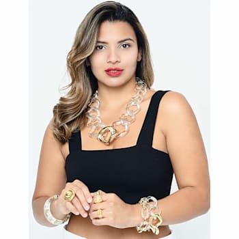 14K Yellow Gold Over Brass Oversized Twisted Link Acrylic Necklace