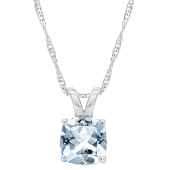 8mm Cushion Sky Blue Topaz Rhodium Over Sterling Silver Pendant With Chain