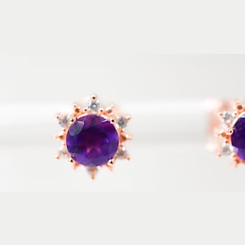 Amethyst and CZ 0.84 Ctw Round 18K Rose Gold Over Sterling Silver Button
type Earrings.
