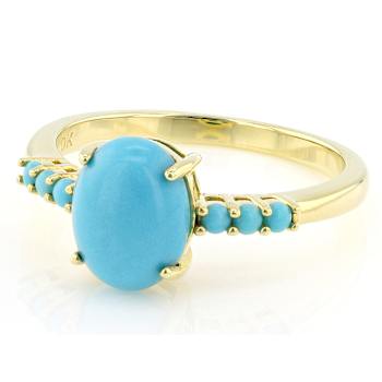 Turquoise Round And Oval Ring In 18K Gold Over Sterling Silver
