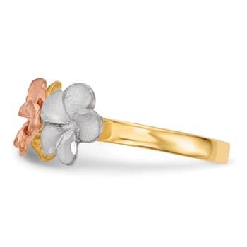 14K Satin Diamond-cut 3-Plumerias Ring