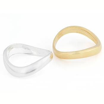Two-Tone Wave Band Ring Set in Gold Over Silver and Sterling Silver