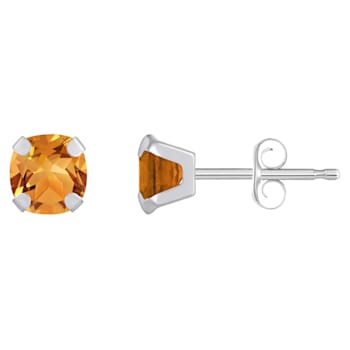 5mm Cushion Citrine Rhodium Over 10k White Gold Stud Earrings